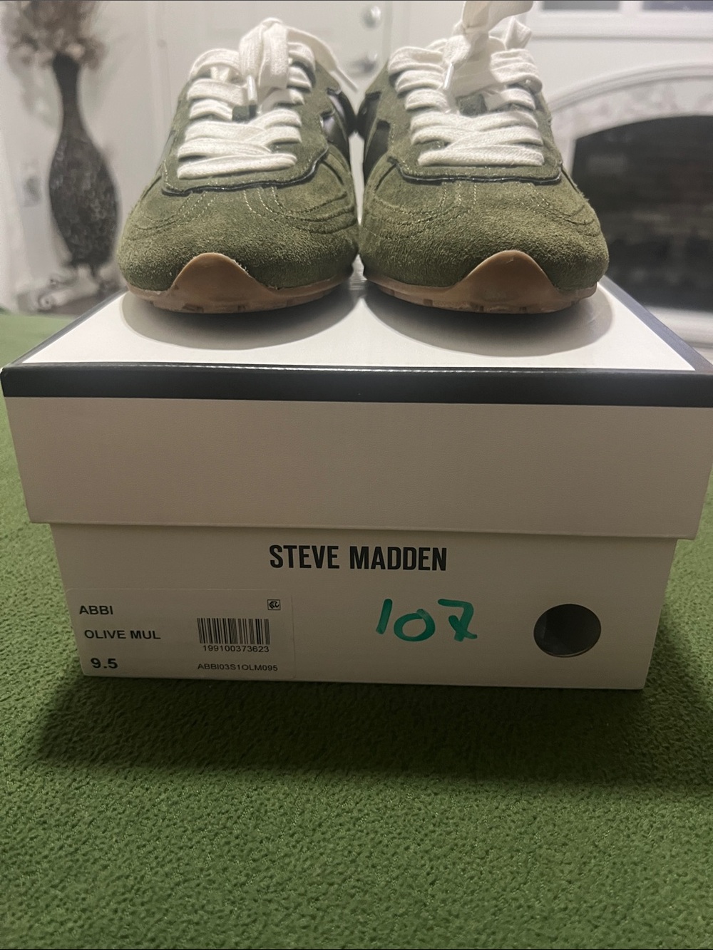 Steve Madden Olive Suede Lace-Up Sneakers with White Lace